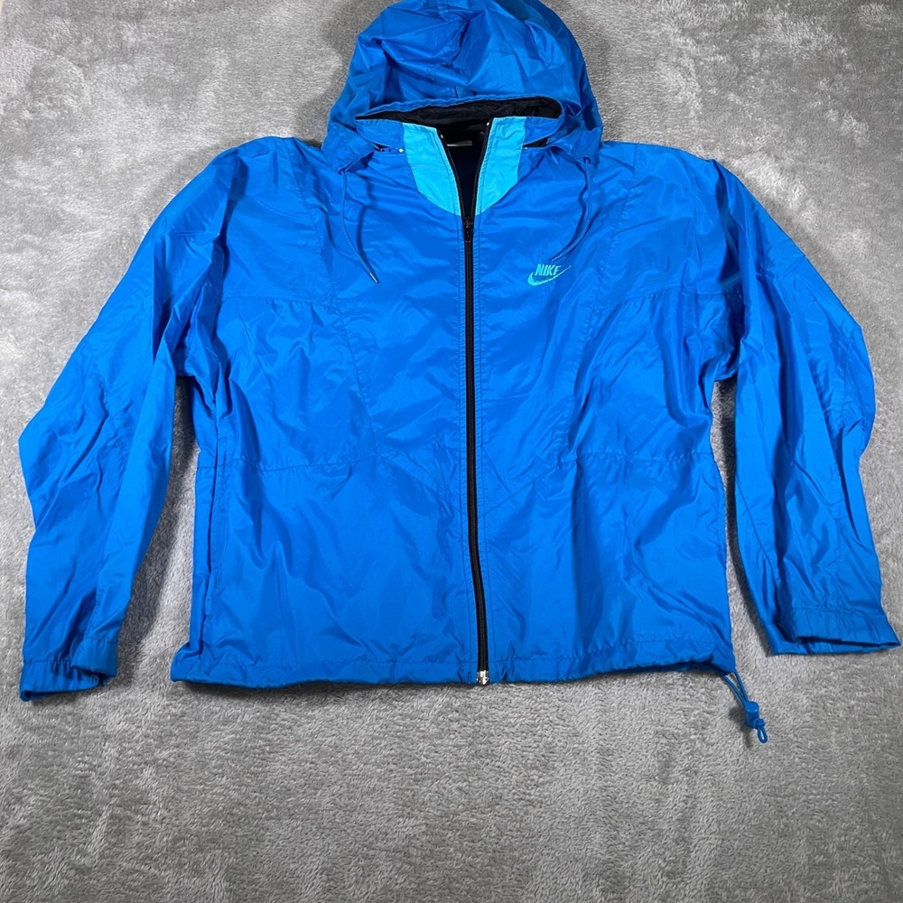 Vintage Nike Windbreaker Jacket Mens Sz S Full Zip Hooded Blue Lightweight